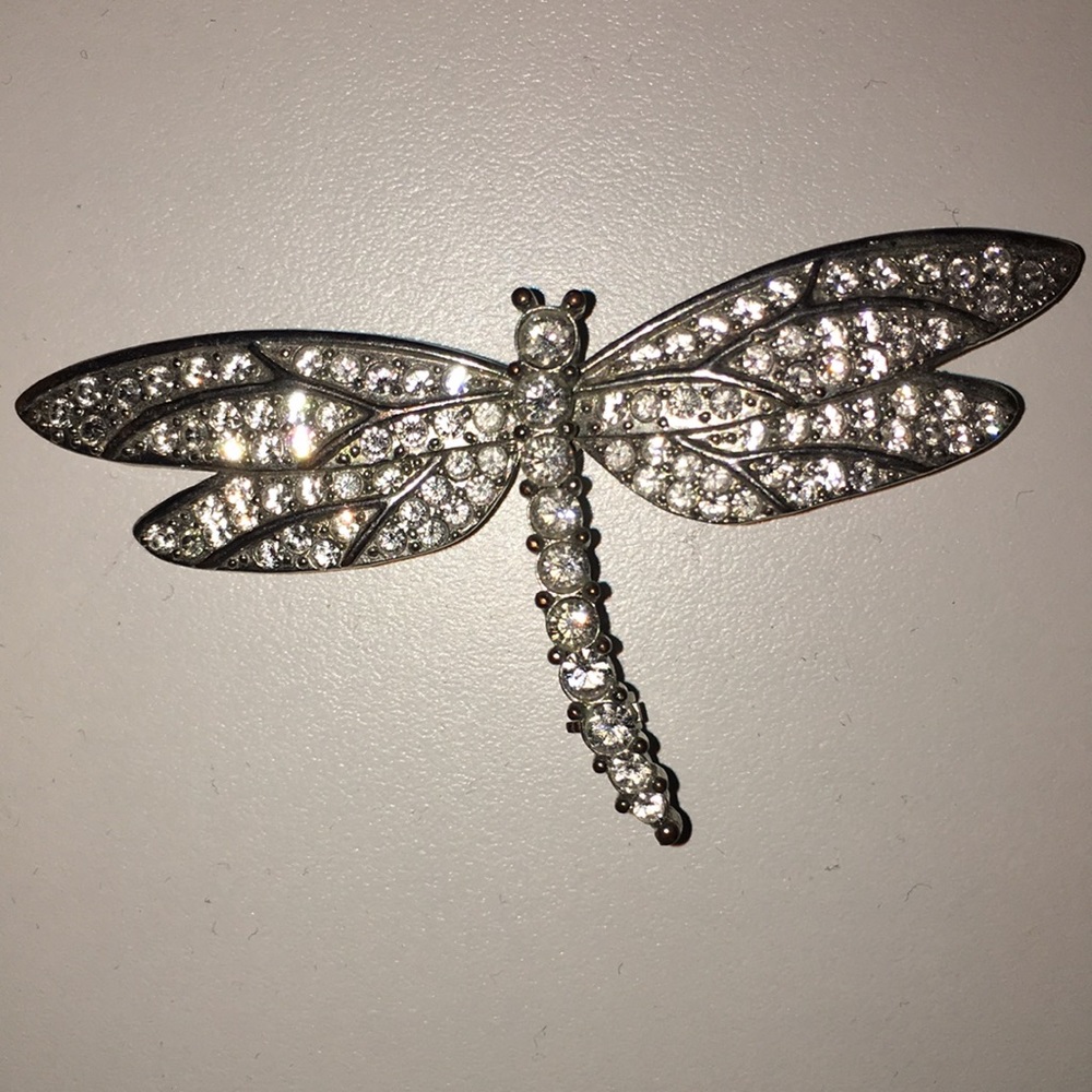 Dragonfly Brooch - Silver Tone with Rhinestones